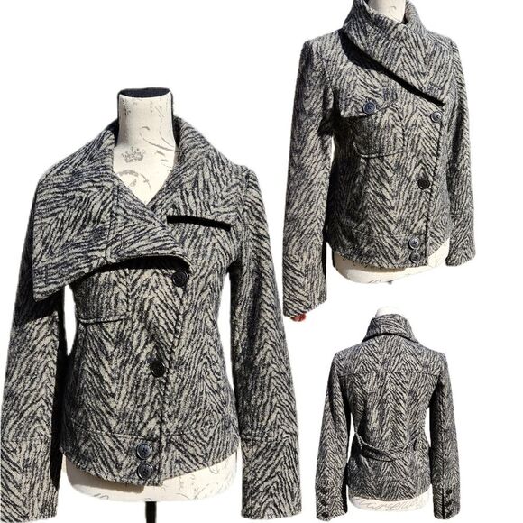 BKE Wool blend moto style coat jacket‎ zebra animal print Small - Picture 1 of 10